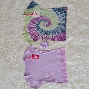 Justice Set Of 2 Short Sleeve Tops Purple Lace And Tie Dye Girls Size L 12/14